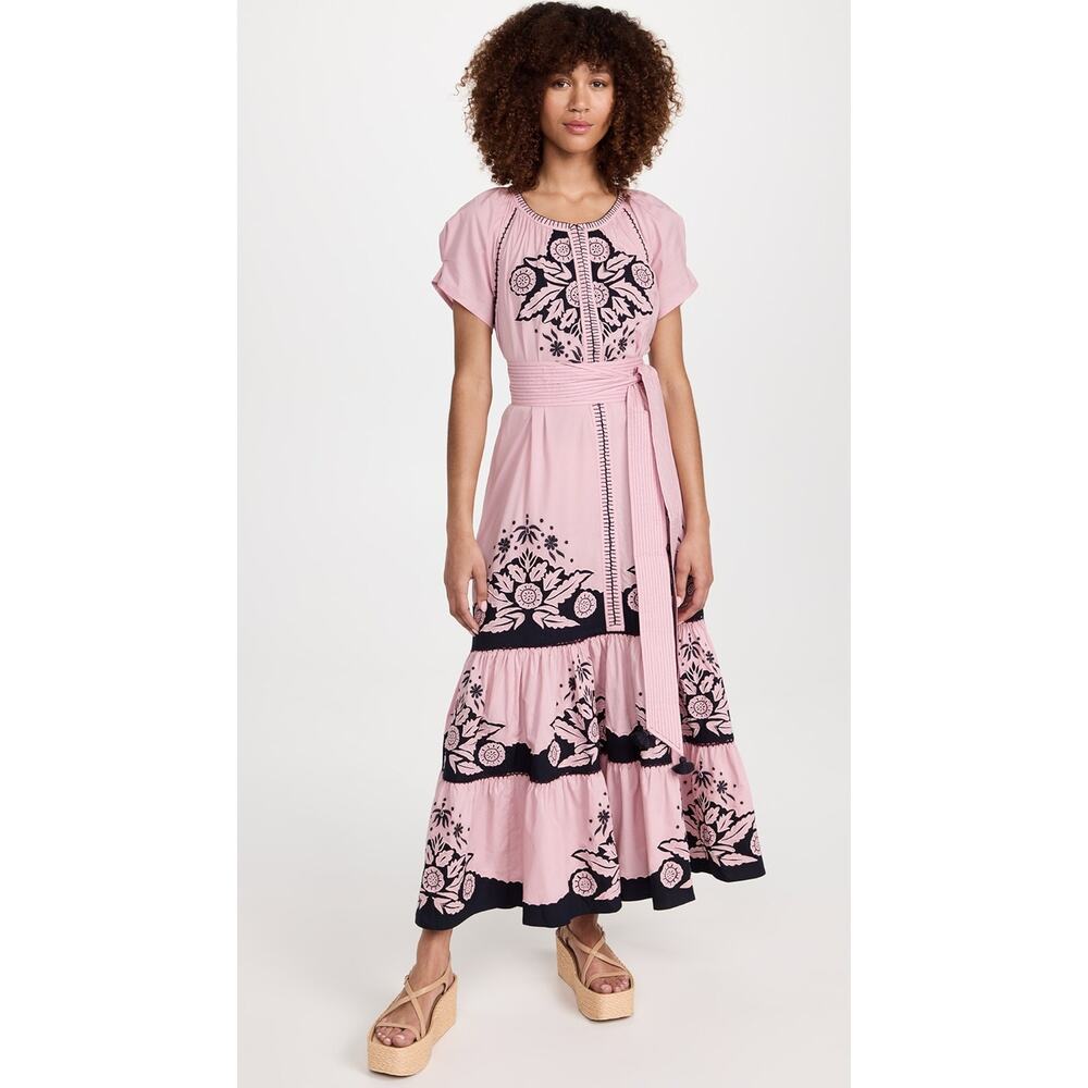 Figue Willa Dress in Dusty Rose - Size Large, Embroidered Cotton